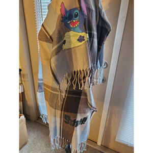 Plaid Stitch Scarf & Wrap, Brown and Blue 60x22